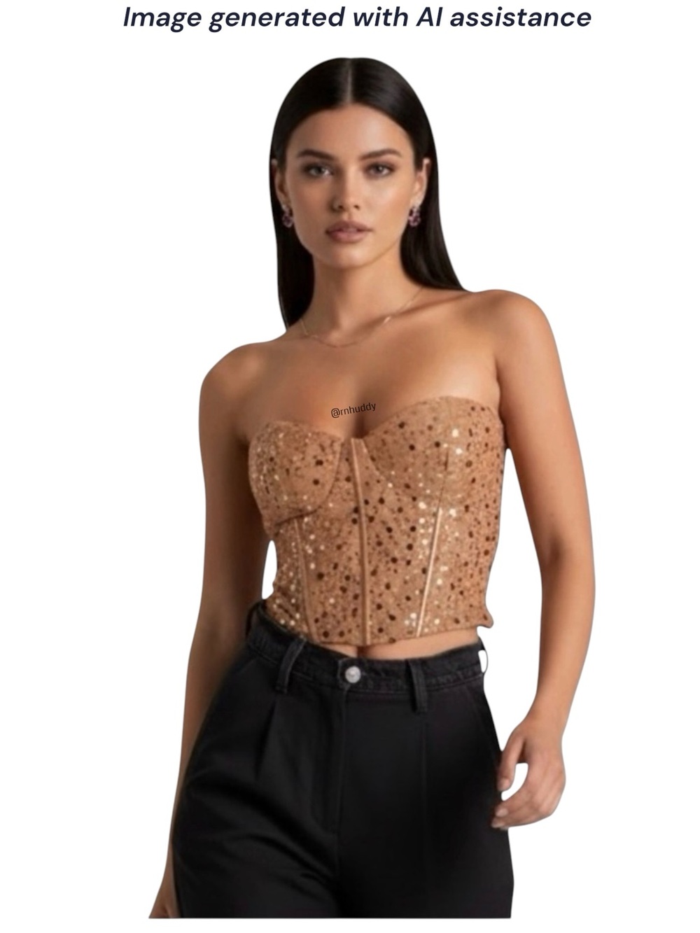 NWT Lulus M Tan Sequin Strapless Bustier Crop Top